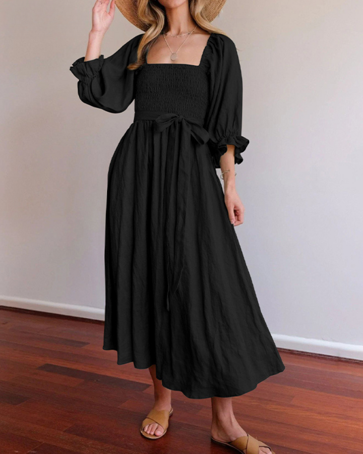 Aviana – Elegant Puff-Sleeve Reversible Maxi Dress
