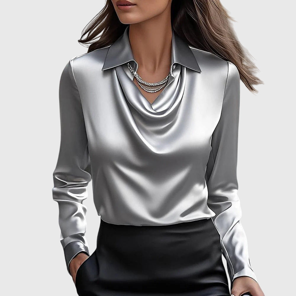 Brooklyn | Women's Pleated-Neckline Blouse with Flowing Draped Fit