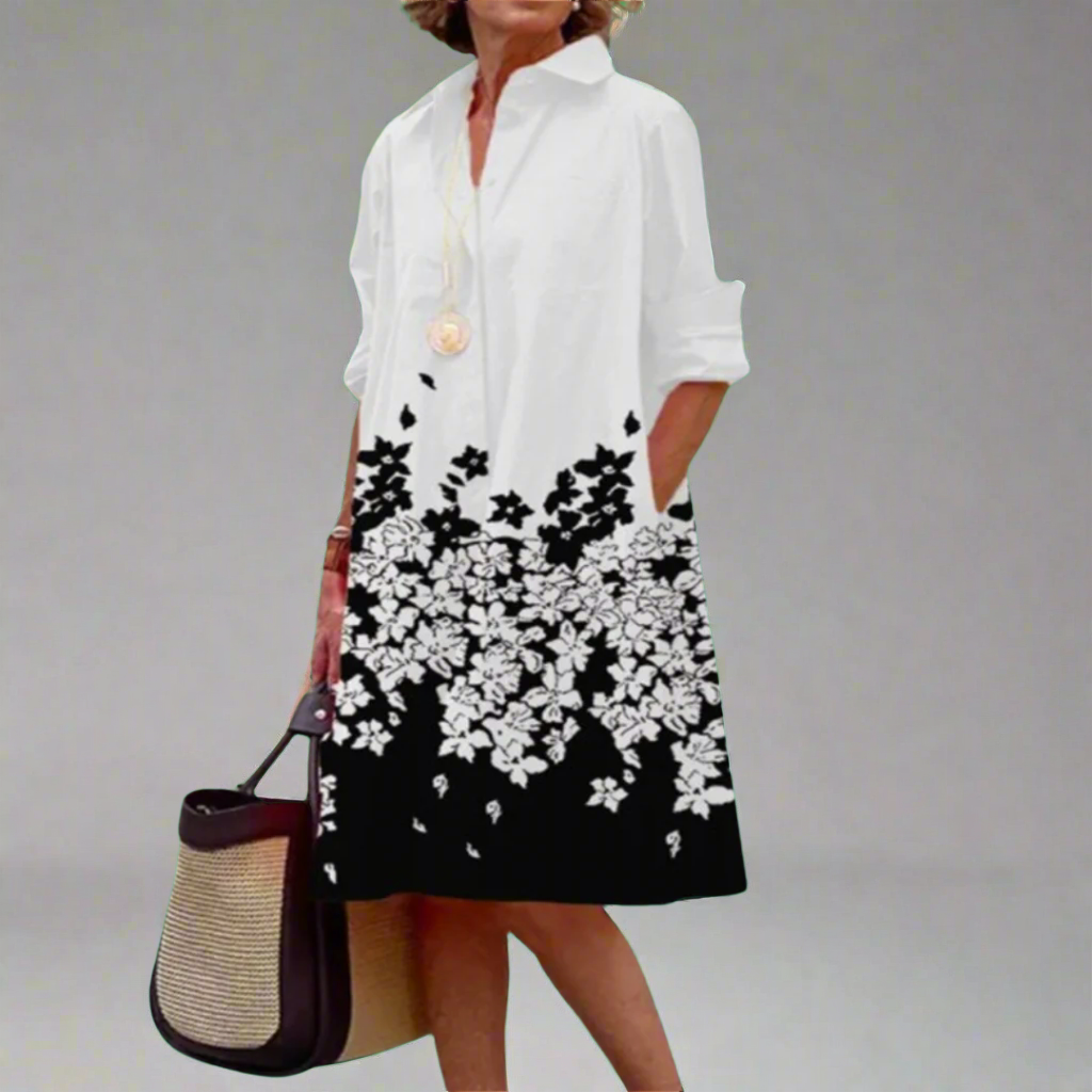Zinnia – Women’s Long-Sleeve Floral Print Mid-Length Dress