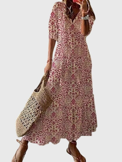 Amalia | Women's Lightweight V-Neck Boho Dress with Vintage Print