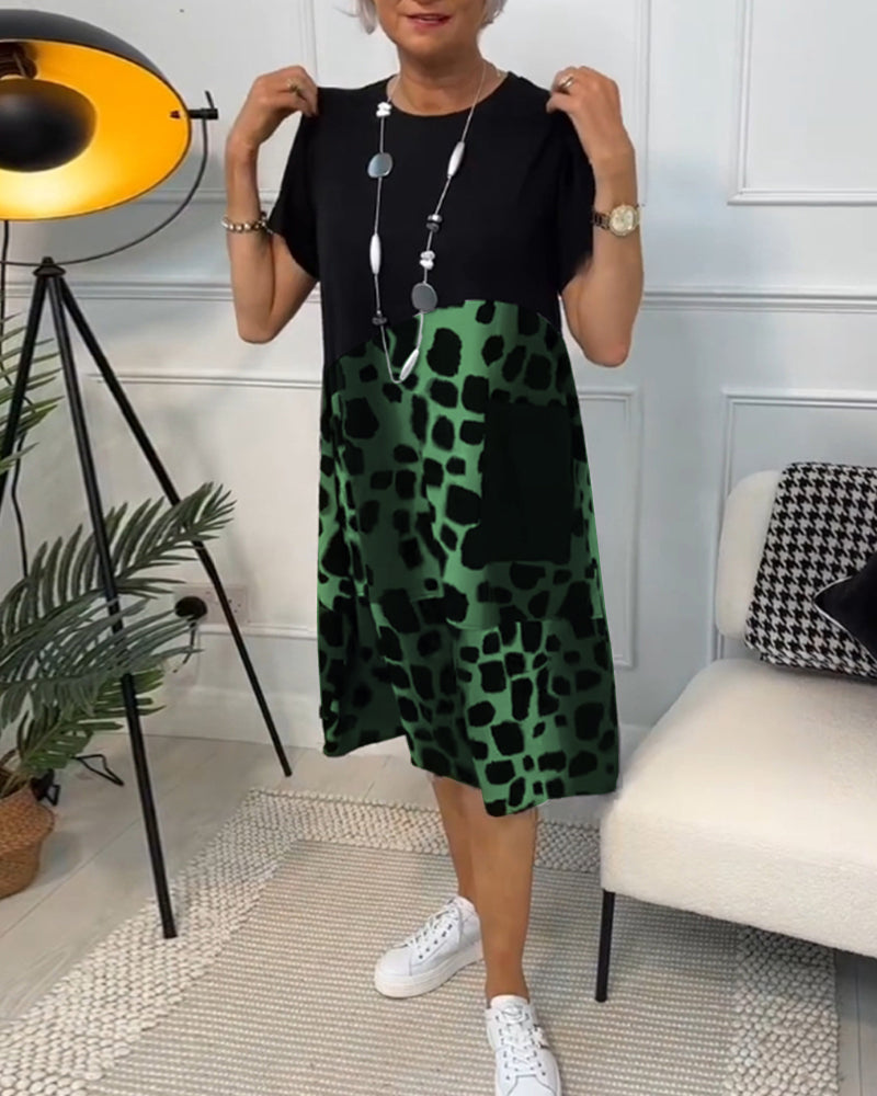 Allison – Stylish Short-Sleeve Leopard Print Mid-Length Dress