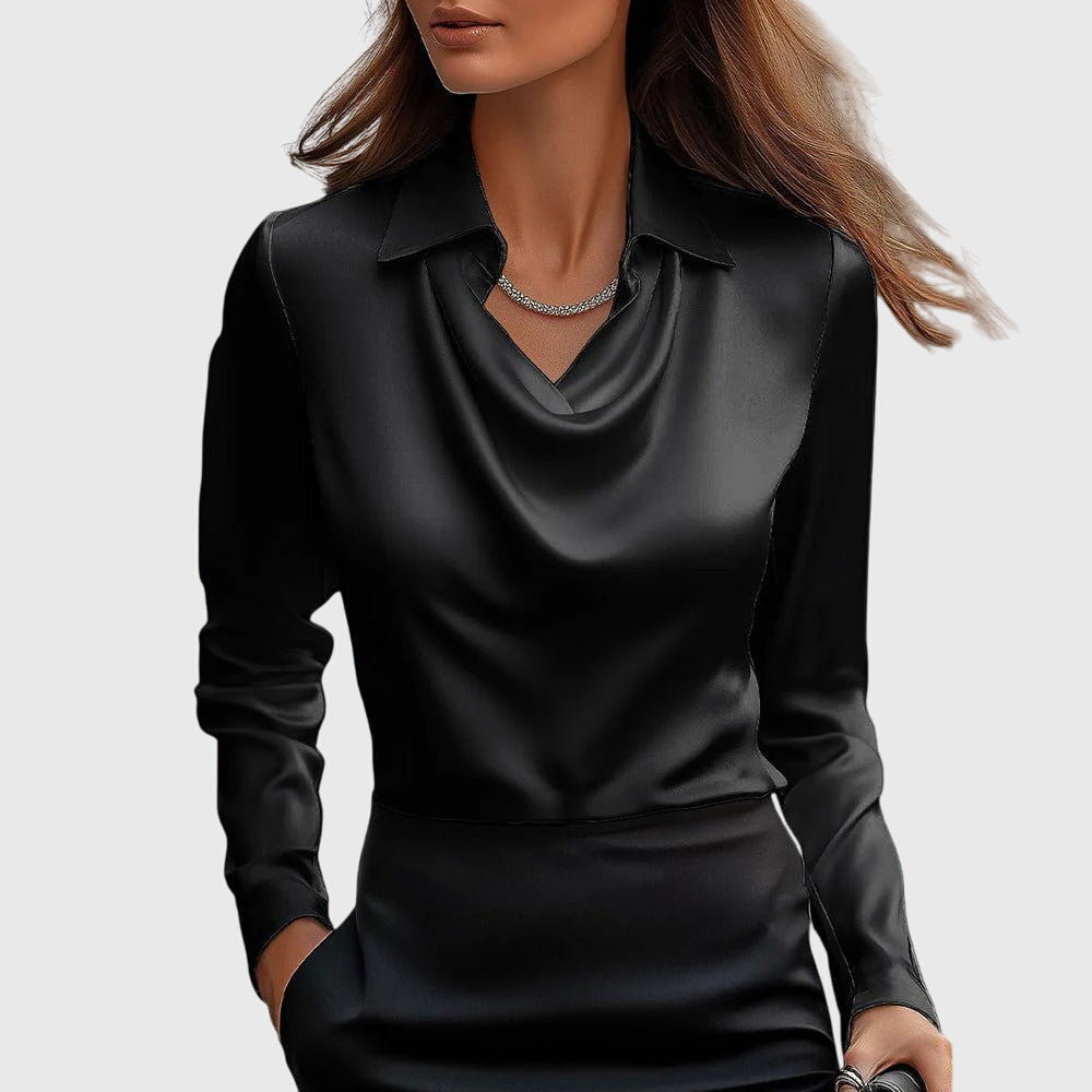 Brooklyn | Women's Pleated-Neckline Blouse with Flowing Draped Fit