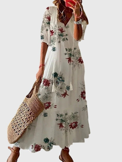 Amalia | Women's Lightweight V-Neck Boho Dress with Vintage Print