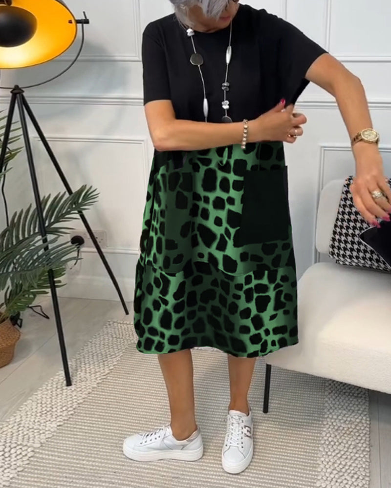 Allison – Stylish Short-Sleeve Leopard Print Mid-Length Dress