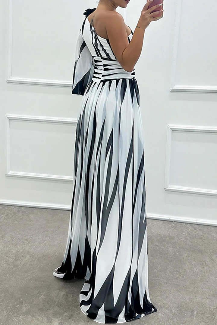 Chloe | Elegant Striped One-Shoulder Maxi Dress