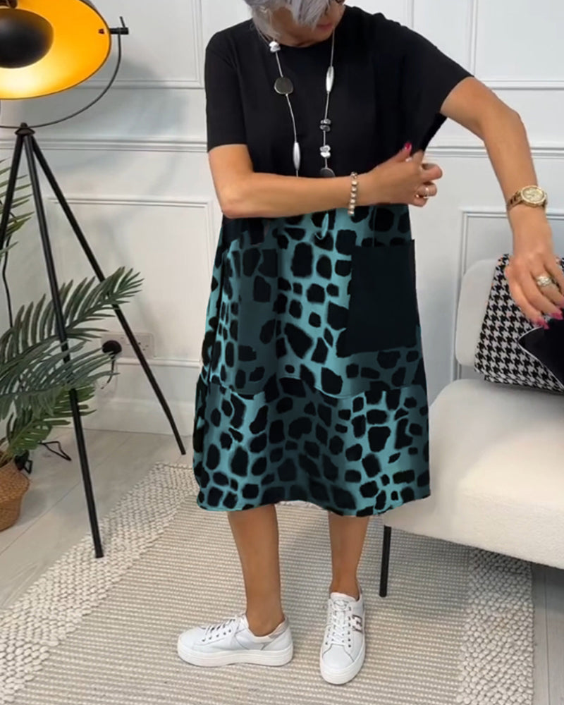 Allison – Stylish Short-Sleeve Leopard Print Mid-Length Dress