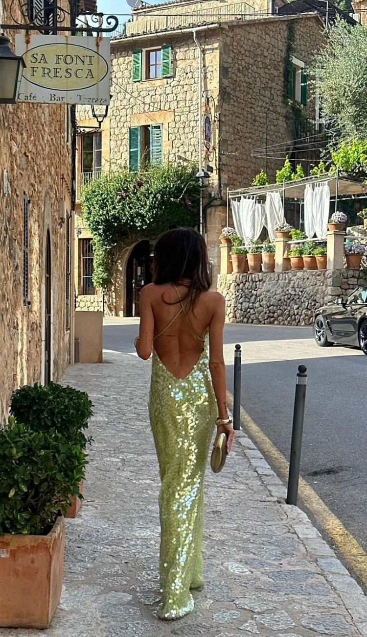 Ayla | Square-Collar Sequin Backless Party Dress