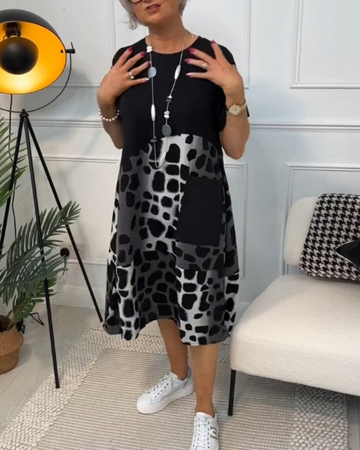 Allison – Stylish Short-Sleeve Leopard Print Mid-Length Dress