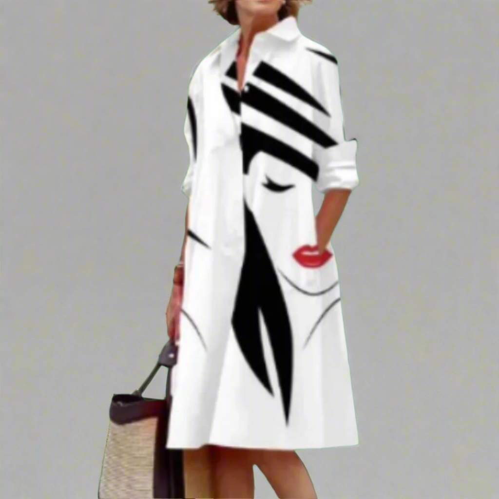 Noa – Stylish Face Pattern Shirt Dress