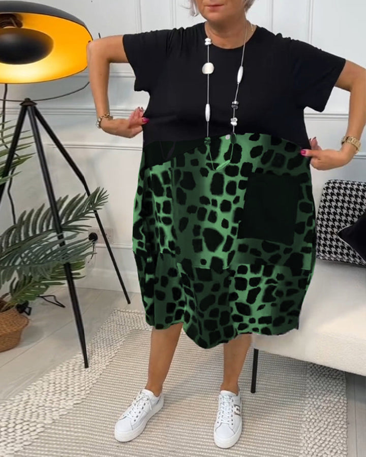 Allison – Stylish Short-Sleeve Leopard Print Mid-Length Dress