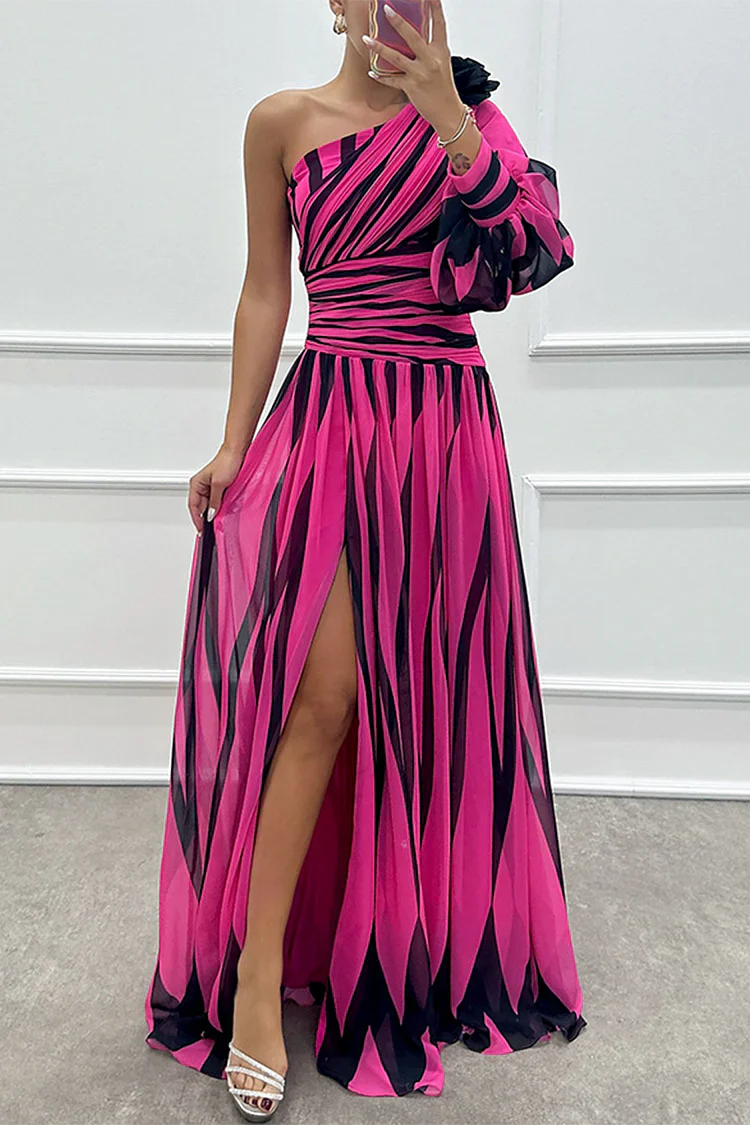 Chloe | Elegant Striped One-Shoulder Maxi Dress