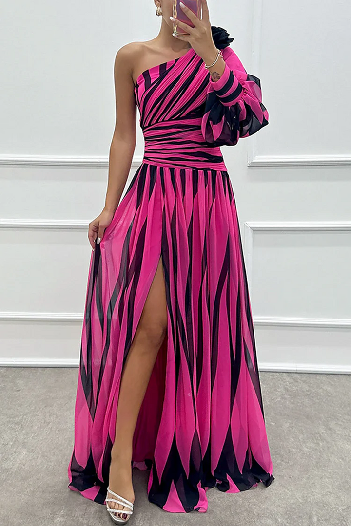Chloe | Elegant Striped One-Shoulder Maxi Dress
