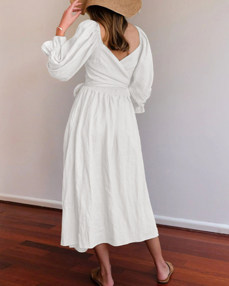 Aviana – Elegant Puff-Sleeve Reversible Maxi Dress