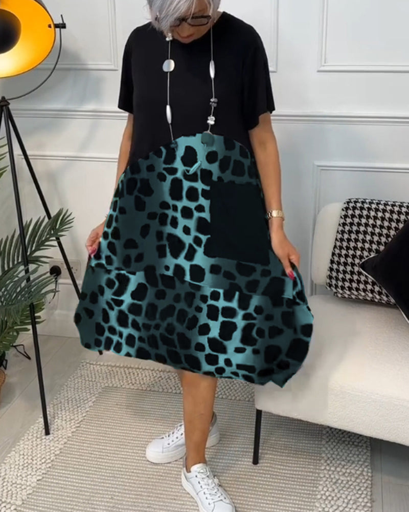 Allison – Stylish Short-Sleeve Leopard Print Mid-Length Dress