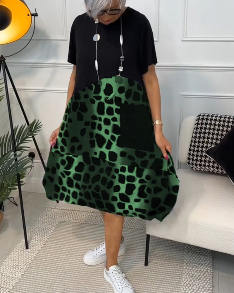 Allison – Stylish Short-Sleeve Leopard Print Mid-Length Dress