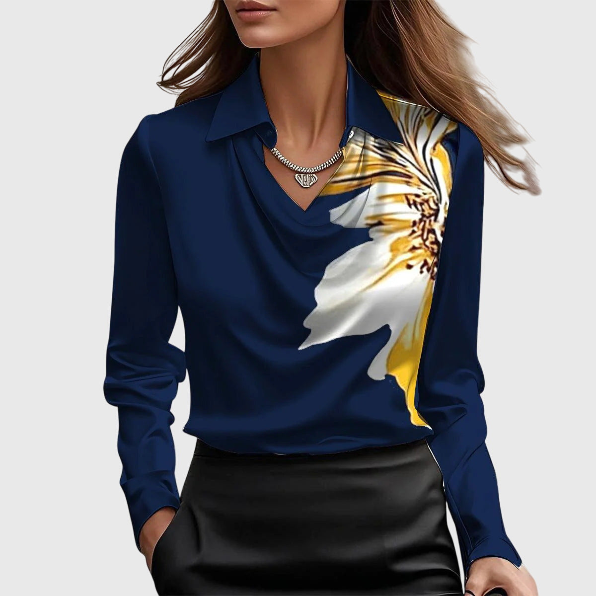 Brooklyn | Women's Pleated-Neckline Blouse with Flowing Draped Fit