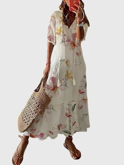 Amalia | Women's Lightweight V-Neck Boho Dress with Vintage Print