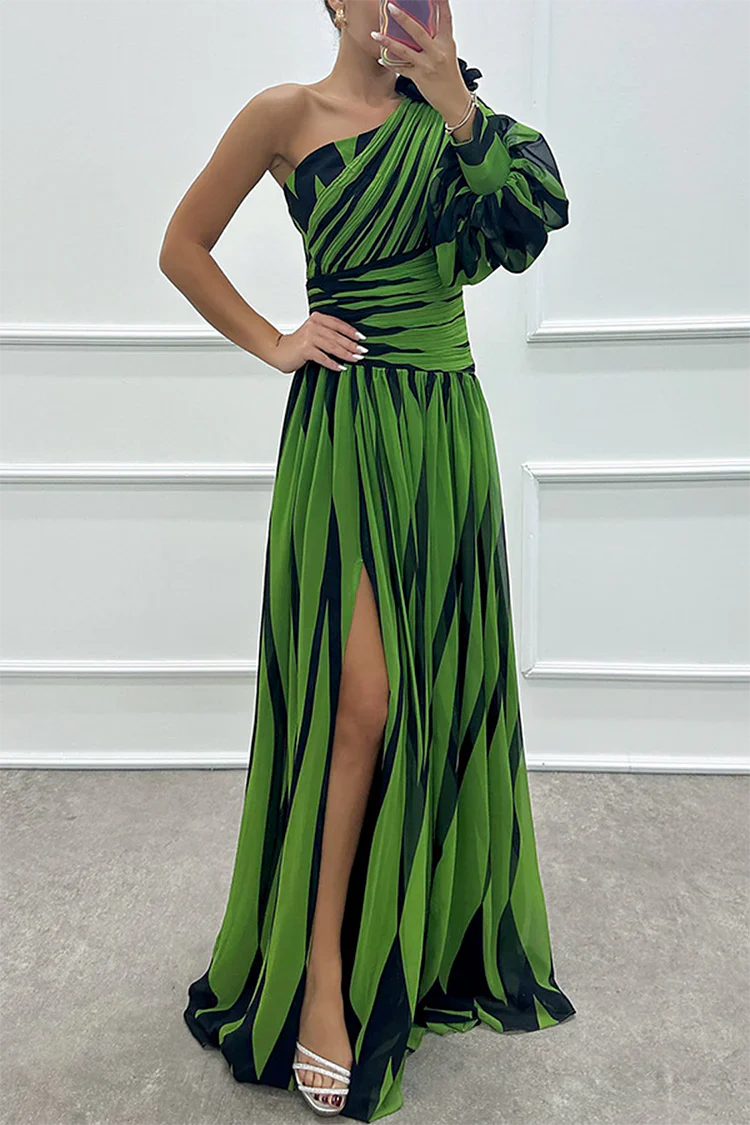 Chloe | Elegant Striped One-Shoulder Maxi Dress