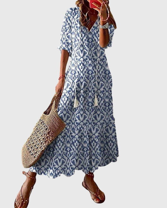 Amalia | Women's Lightweight V-Neck Boho Dress with Vintage Print