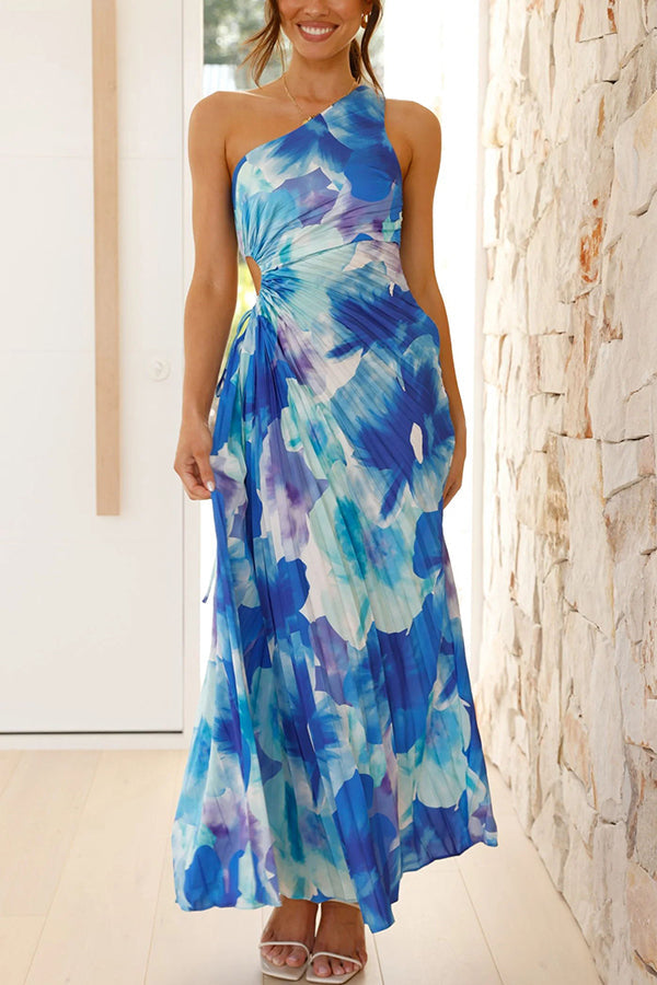 Deja – Floral One-Shoulder Pleated Maxi Dress
