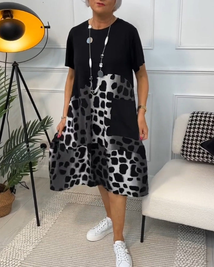 Allison – Stylish Short-Sleeve Leopard Print Mid-Length Dress