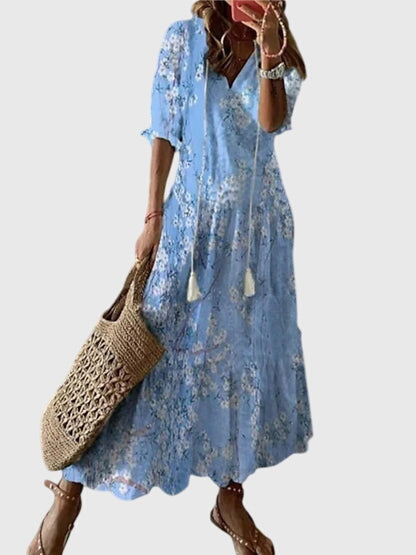 Amalia | Women's Lightweight V-Neck Boho Dress with Vintage Print