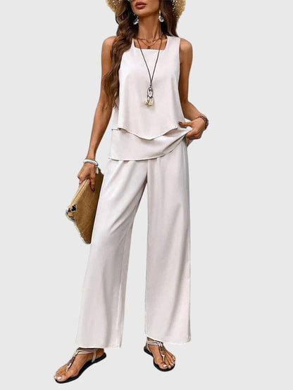 Brenda | Women's Square-Neck Loose-Fit 2-Piece Set with Blue Plant Print