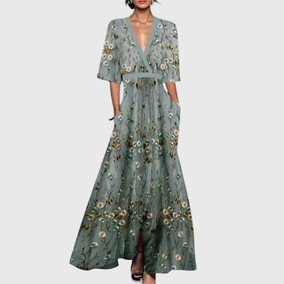Candice | Women's Elegant Floral Dress with Waist Belt and Flared Skirt