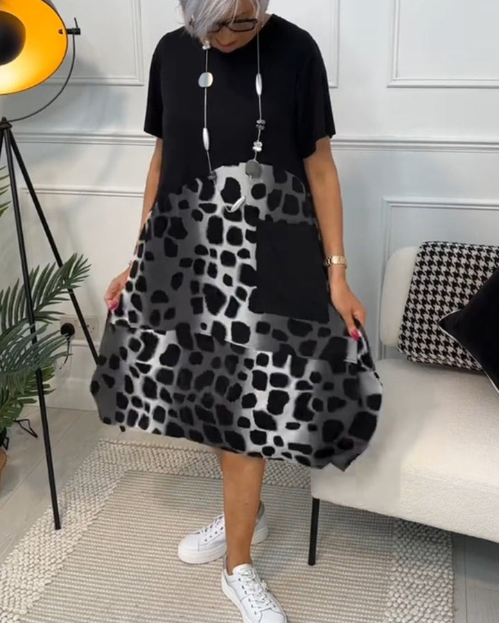 Allison – Stylish Short-Sleeve Leopard Print Mid-Length Dress