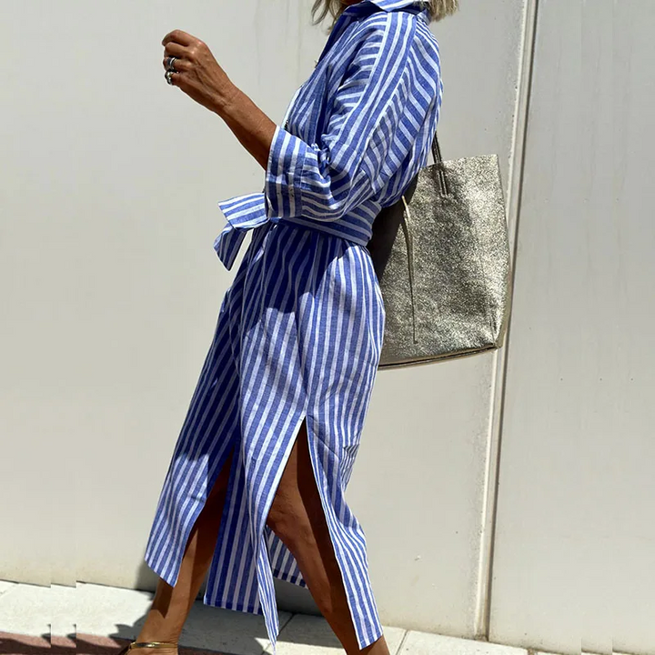 Bellara – Sophisticated Striped Comfort Midi Dress