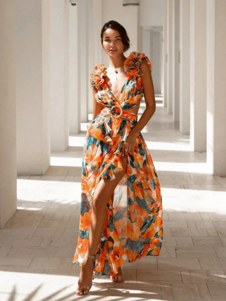 Aurora | Stunning Backless Ruffle Maxi Dress