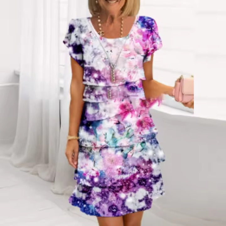 Elif™ | Elegant Pleated Floral Ruffle Dress