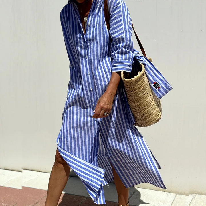 Bellara – Sophisticated Striped Comfort Midi Dress