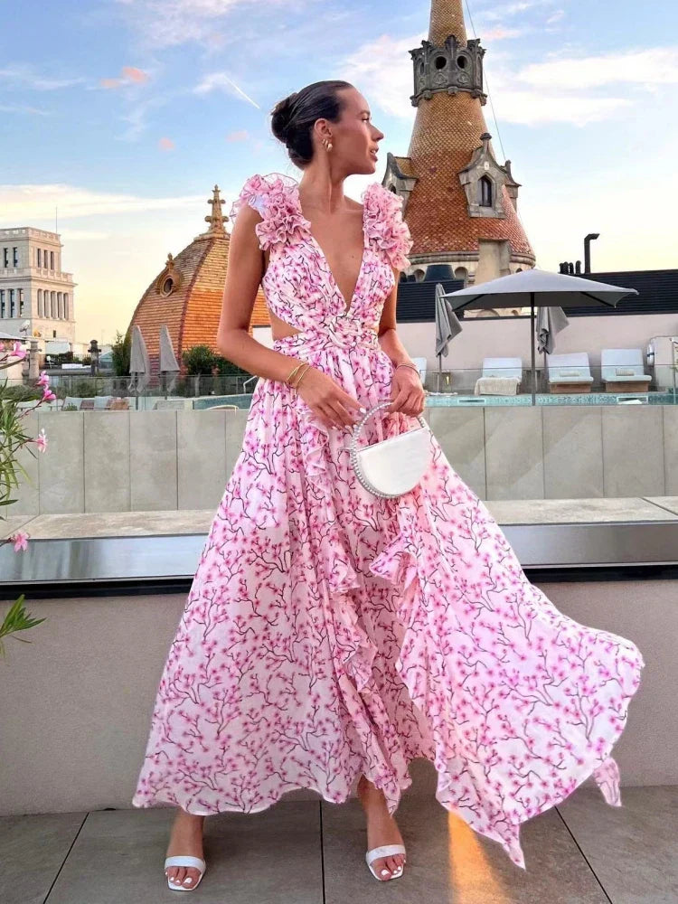 Aurora | Stunning Backless Ruffle Maxi Dress