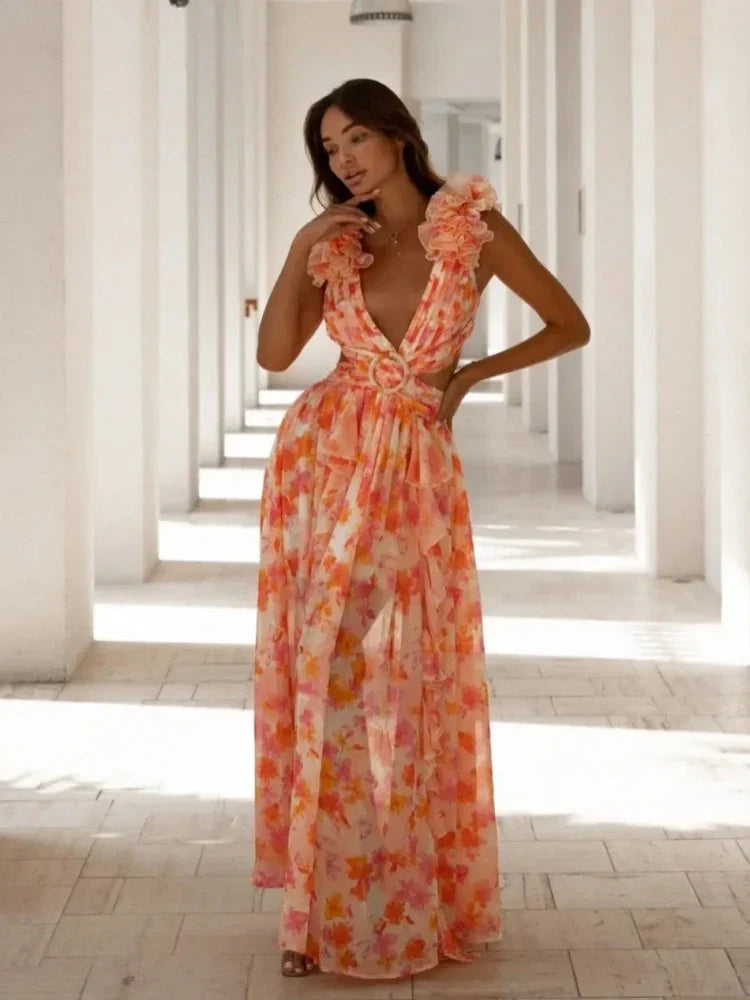 Aurora | Stunning Backless Ruffle Maxi Dress