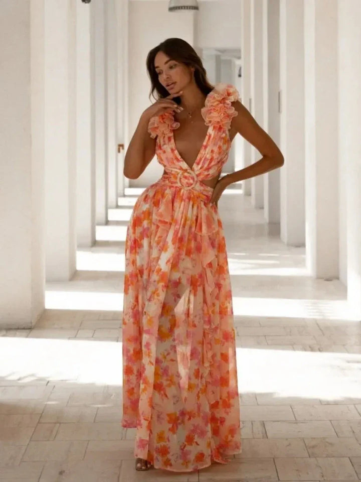 Aurora | Stunning Backless Ruffle Maxi Dress