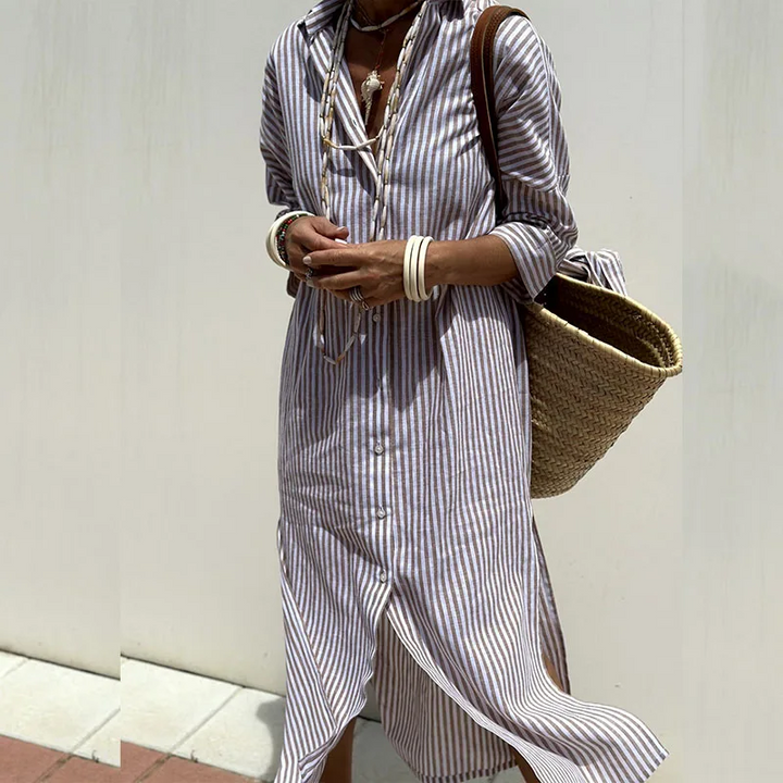 Bellara – Sophisticated Striped Comfort Midi Dress