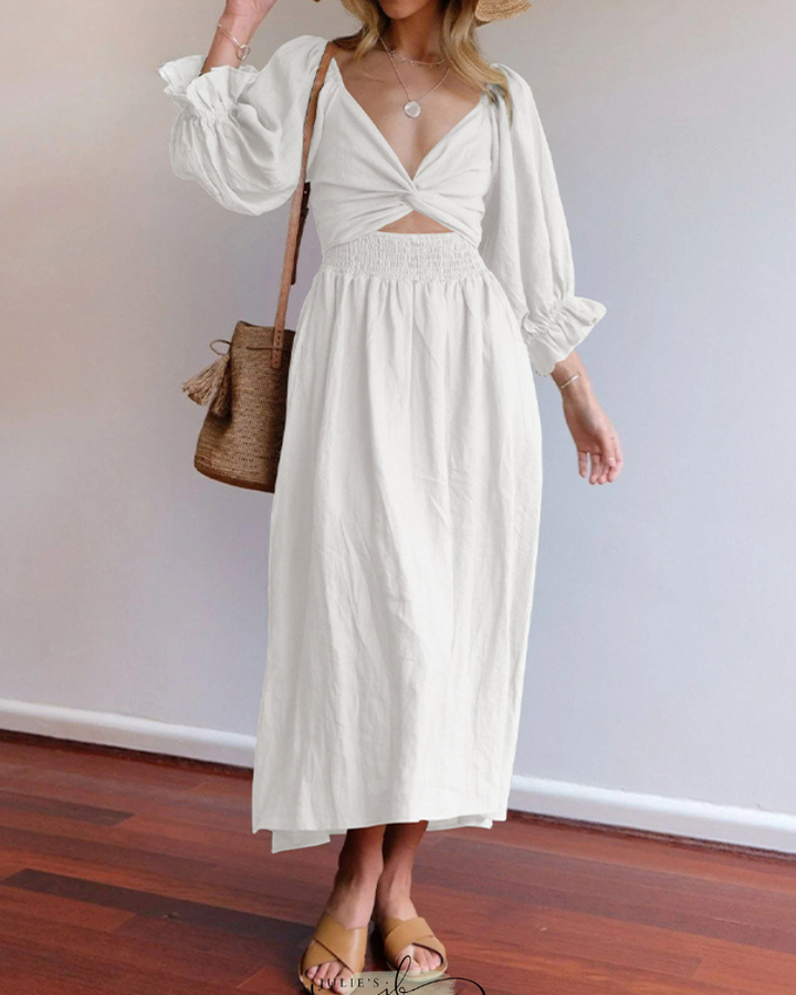 Aviana – Elegant Puff-Sleeve Reversible Maxi Dress