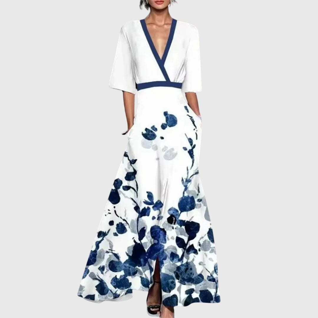 Candice | Women's Elegant Floral Dress with Waist Belt and Flared Skirt