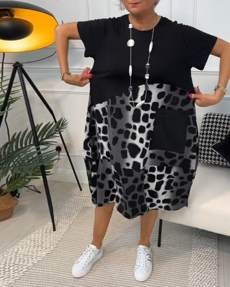 Allison – Stylish Short-Sleeve Leopard Print Mid-Length Dress