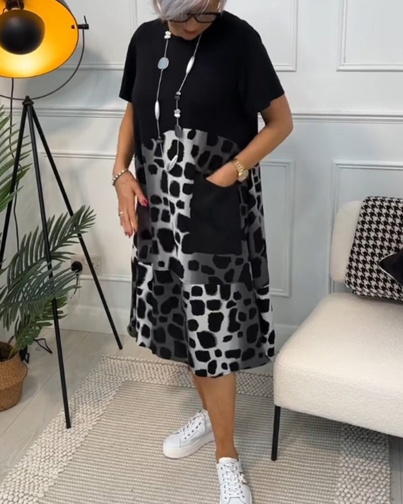 Allison – Stylish Short-Sleeve Leopard Print Mid-Length Dress