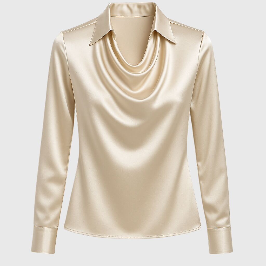 Brooklyn | Women's Pleated-Neckline Blouse with Flowing Draped Fit