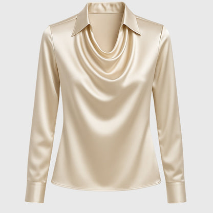 Brooklyn | Women's Pleated-Neckline Blouse with Flowing Draped Fit