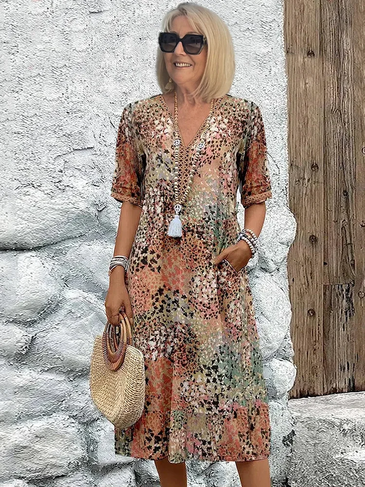 Danielle – Women's Vibrant Midi Dress with Pockets