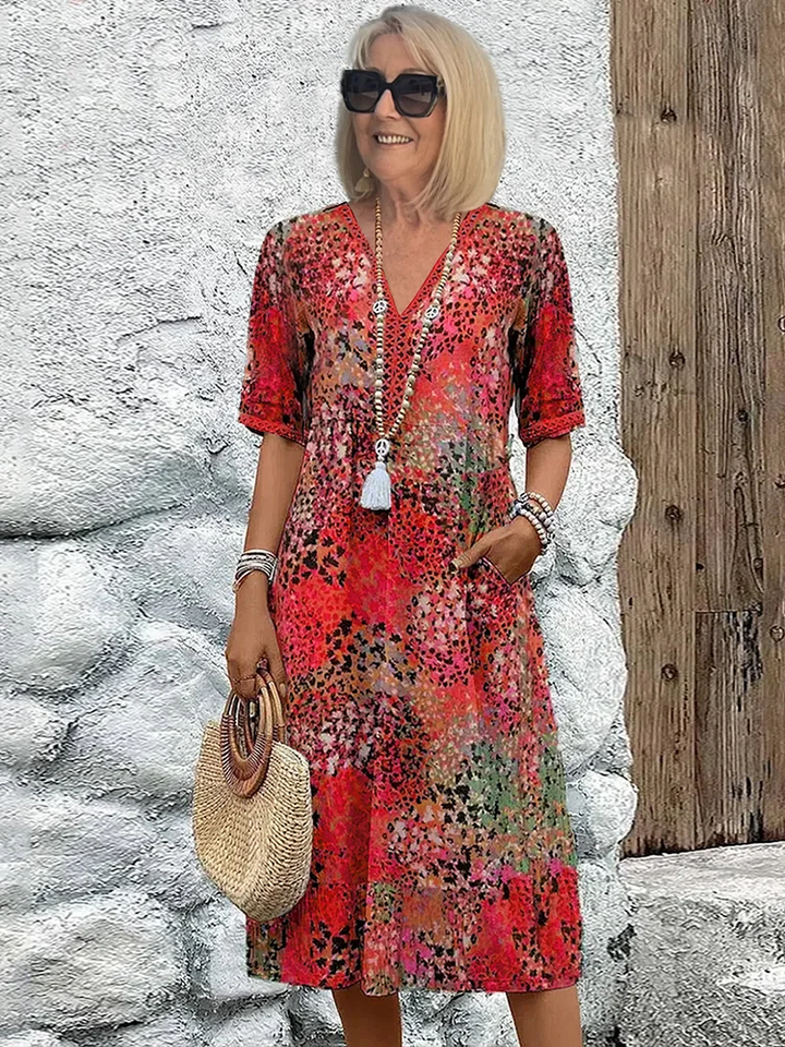 Danielle – Women's Vibrant Midi Dress with Pockets