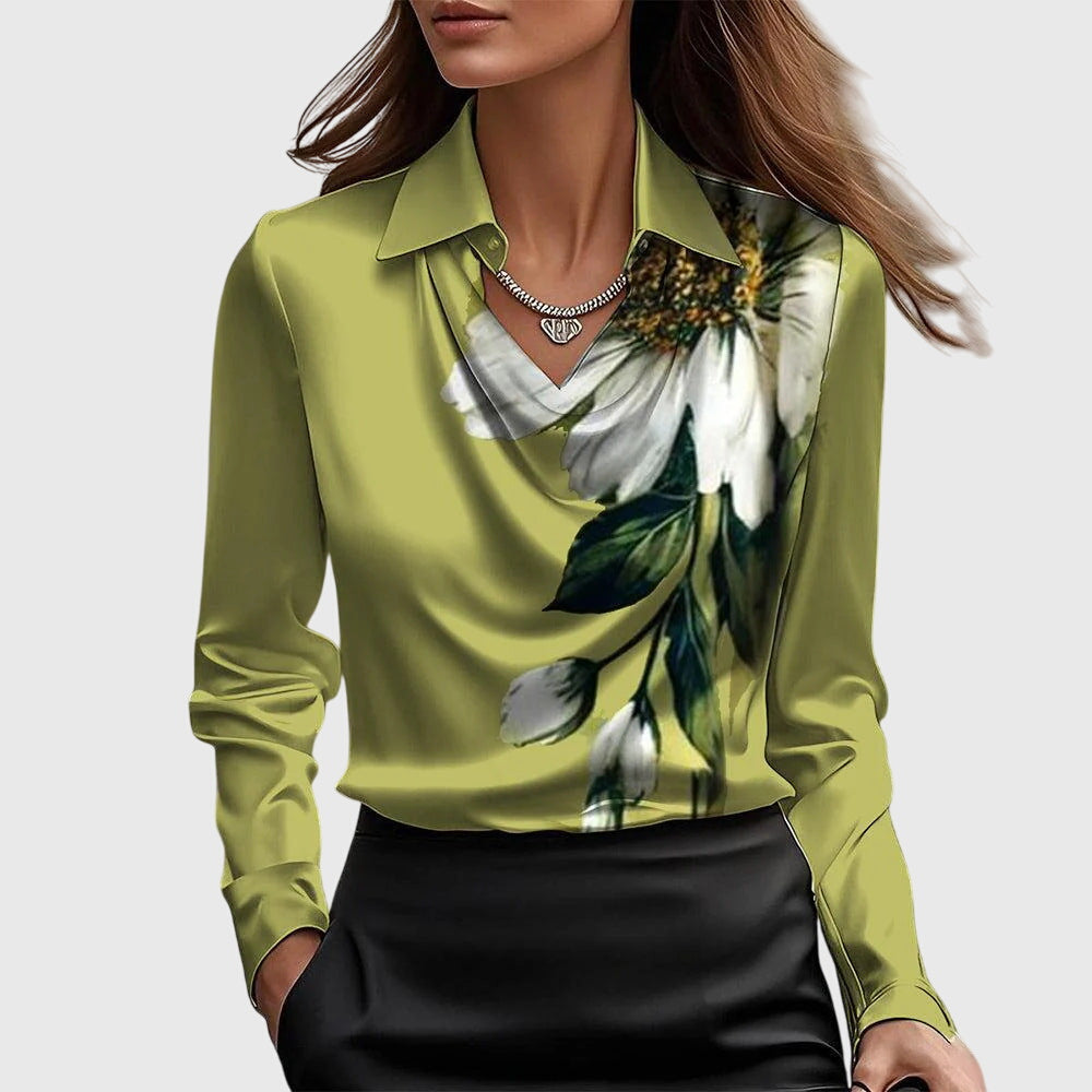 Brooklyn | Women's Pleated-Neckline Blouse with Flowing Draped Fit