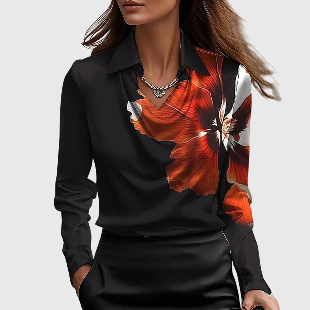 Brooklyn | Women's Pleated-Neckline Blouse with Flowing Draped Fit