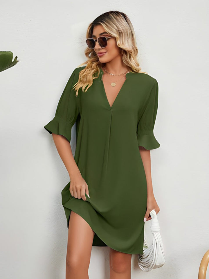 Amy – Casual Loose-Fit Pleated Knee-Length Dress