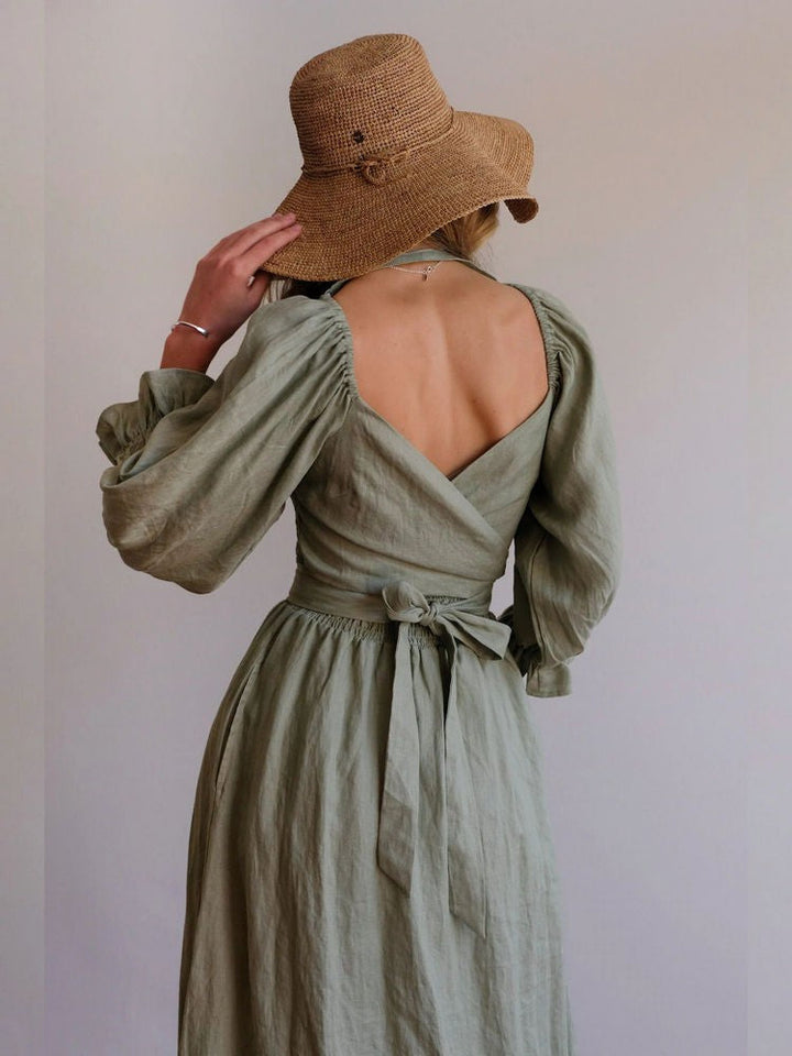 Aviana – Elegant Puff-Sleeve Reversible Maxi Dress