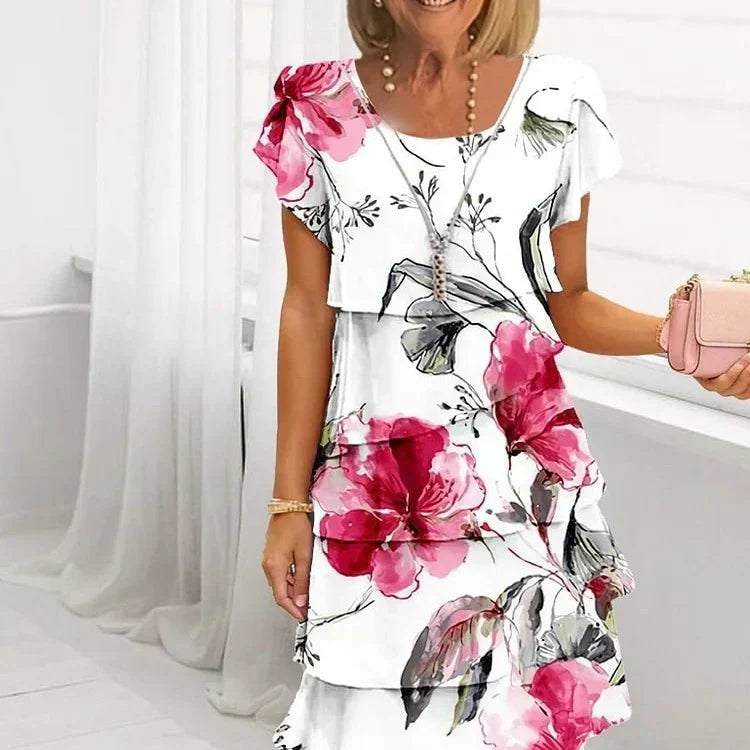 Elif™ | Elegant Pleated Floral Ruffle Dress